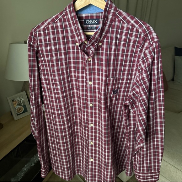 Chaps Men’s L/S Maroon/white Plaid Button Up Size L - Picture 2 of 12